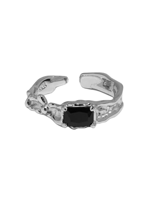 White gold [black stone] 925 Sterling Silver Cubic Zirconia Geometric Vintage Band Ring